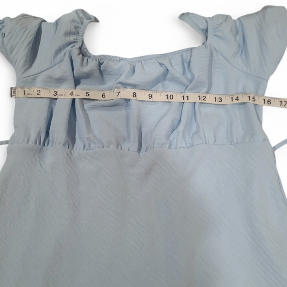 Women's No Boundaries Peasant Dress Baby Blue Short Sleeve Jrs XL 15-17 - Picture 6 of 6
